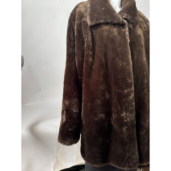 Vintage Faux Fur Brown Coat With Polyester Lining Folded Cuffs & Collar Size Lar - Picture 13 of 16